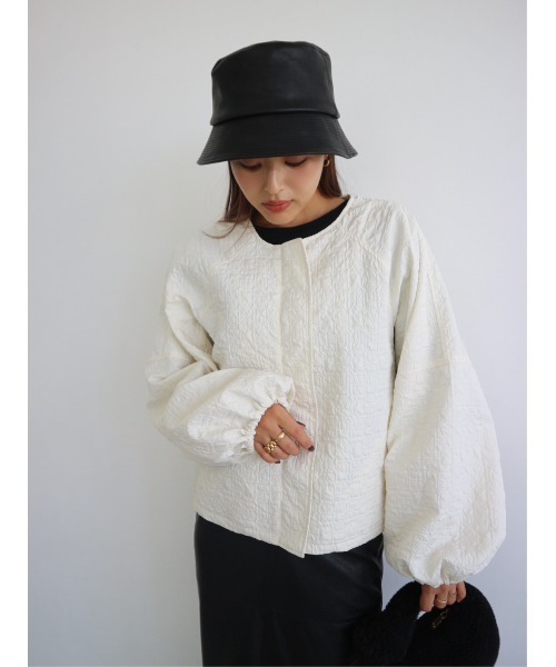 TRUNC（トランクエイティーエイト）の「Jacquard No Collar Jacket（ブルゾン・レディース・アイボリー/ブラック・FREE）」の7枚目の写真