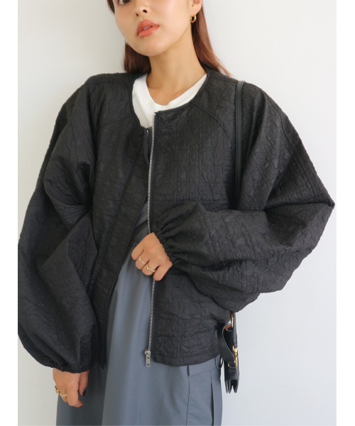 TRUNC（トランクエイティーエイト）の「Jacquard No Collar Jacket（ブルゾン・レディース・アイボリー/ブラック・FREE）」の10枚目の写真