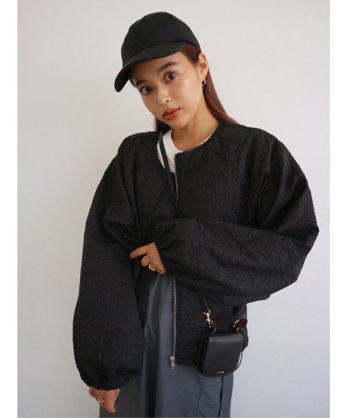 TRUNC（トランクエイティーエイト）の「Jacquard No Collar Jacket（ブルゾン・レディース・アイボリー/ブラック・FREE）」の12枚目の写真