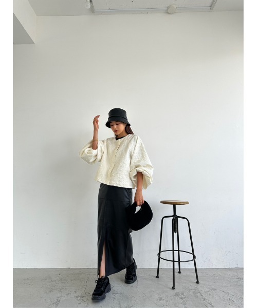 TRUNC（トランクエイティーエイト）の「Jacquard No Collar Jacket（ブルゾン・レディース・アイボリー/ブラック・FREE）」の14枚目の写真