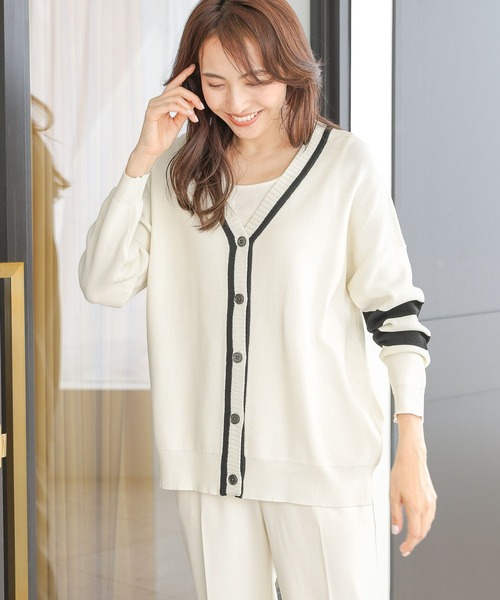 Elura(エルーラ)の「バイカラーカーディガン(カーディガン/ボレロ・レディース・ブラック/ホワイト・LARGE/MEDIUM)」の2枚目の写真