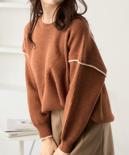 Ada.(エイダ)の「パイピングラインオーバーサイズニット(ニット/セーター・レディース・ブラック/アイボリー/グリーン/オレンジ・FREE)」の19枚目の写真