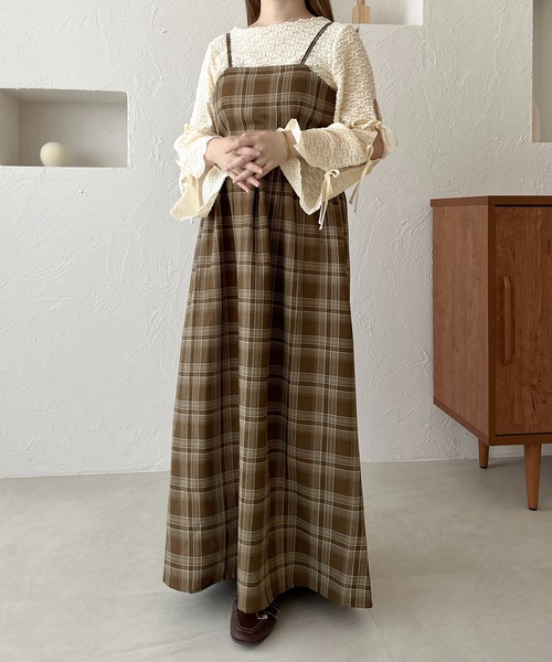 apres jour clair（アプレジュールクレア）の「【apres jour clair】チェック柄フレアキャミワンピース【ZOZOＴＯＷＮ限定アイテム】（ワンピース・レディース・ブラウン系その他/グレー/ブラック・X-LARGE/フリー）」の6枚目の写真
