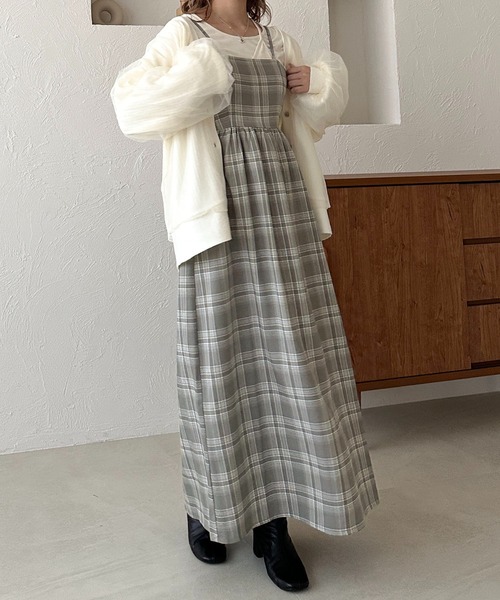 apres jour clair（アプレジュールクレア）の「【apres jour clair】チェック柄フレアキャミワンピース【ZOZOＴＯＷＮ限定アイテム】（ワンピース・レディース・ブラウン系その他/グレー/ブラック・X-LARGE/フリー）」の12枚目の写真