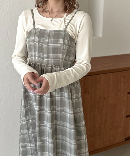 セール】【apres jour clair】チェック柄フレアキャミワンピース