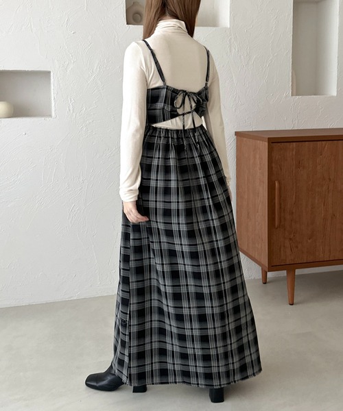 セール】【apres jour clair】チェック柄フレアキャミワンピース