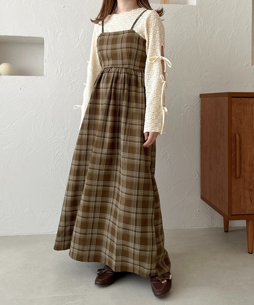 apres jour clair(アプレジュールクレア)の「【apres jour clair】チェック柄フレアキャミワンピース【ZOZOTOWN限定アイテム】(ワンピース・レディース・ブラウン系その他/グレー/ブラック・X-LARGE/フリー)」の5枚目の写真