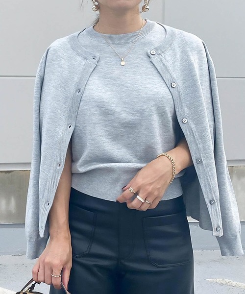 aquagarage（アクアガレージ）の「ニットアンサンブル（カーディガン/ボレロ・レディース・グリーン/ピンク/ボルドー/ブラウン/ライトパープル/ネイビー/アイボリー/ライトブルー/ベージュ/ブラック/イエロー/ホワイト/グレー・L/M）」の4枚目の写真