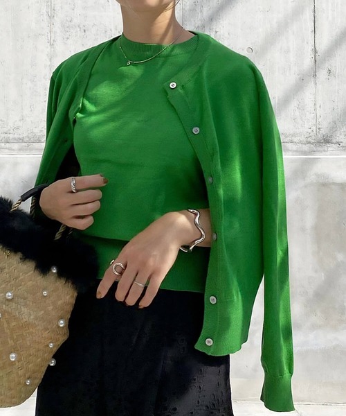 aquagarage（アクアガレージ）の「ニットアンサンブル（カーディガン/ボレロ・レディース・グリーン/ピンク/ボルドー/ブラウン/ライトパープル/ネイビー/アイボリー/ライトブルー/ベージュ/ブラック/イエロー/ホワイト/グレー・L/M）」の7枚目の写真