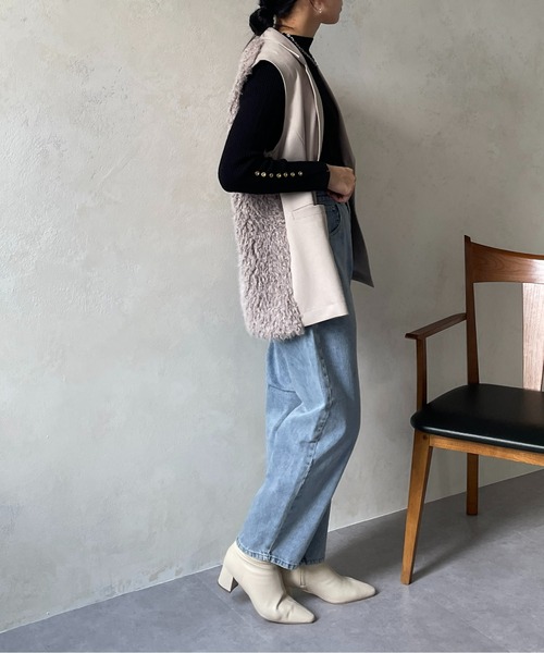 Thevon（ゼボン）の「ポインテッドストレッチショートブーツ（ブーツ・レディース・ブラック/アイボリー/ベージュ・L/S/M）」の15枚目の写真