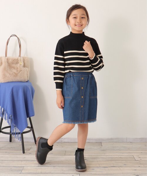 ikka（イッカ）の「【洗濯機で洗える／親子コーデ】クリーミーボーダーニットプルオーバー（120~160cm）（ニット/セーター・キッズ・オフホワイト/ブラック・150/130/120/160/140）」の19枚目の写真