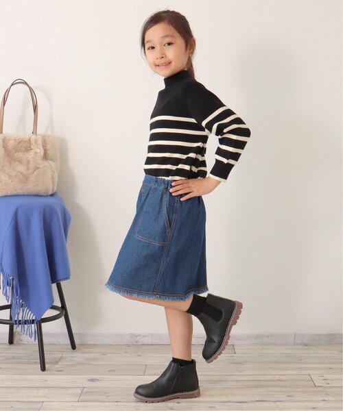 ikka（イッカ）の「【洗濯機で洗える／親子コーデ】クリーミーボーダーニットプルオーバー（120~160cm）（ニット/セーター・キッズ・オフホワイト/ブラック・150/130/120/160/140）」の20枚目の写真