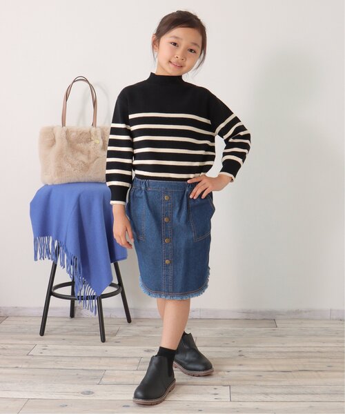 ikka（イッカ）の「【洗濯機で洗える／親子コーデ】クリーミーボーダーニットプルオーバー（120~160cm）（ニット/セーター・キッズ・オフホワイト/ブラック・150/130/120/160/140）」の21枚目の写真