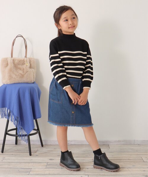 ikka（イッカ）の「【洗濯機で洗える／親子コーデ】クリーミーボーダーニットプルオーバー（120~160cm）（ニット/セーター・キッズ・オフホワイト/ブラック・150/130/120/160/140）」の22枚目の写真