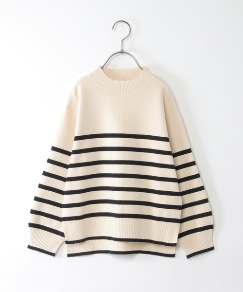 ikka（イッカ）の「【洗濯機で洗える／親子コーデ】クリーミーボーダーニットプルオーバー（120~160cm）（ニット/セーター・キッズ・オフホワイト/ブラック・150/130/120/160/140）」の3枚目の写真