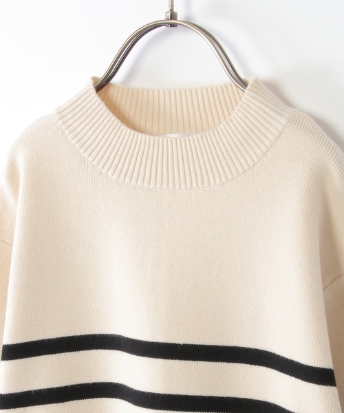 ikka（イッカ）の「【洗濯機で洗える／親子コーデ】クリーミーボーダーニットプルオーバー（120~160cm）（ニット/セーター・キッズ・オフホワイト/ブラック・150/130/120/160/140）」の5枚目の写真