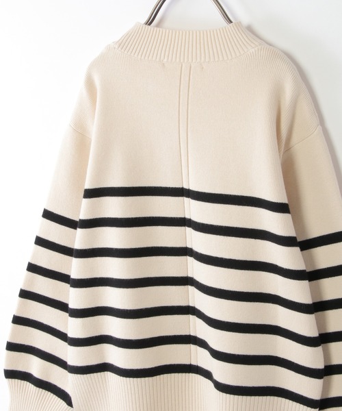 ikka（イッカ）の「【洗濯機で洗える／親子コーデ】クリーミーボーダーニットプルオーバー（120~160cm）（ニット/セーター・キッズ・オフホワイト/ブラック・150/130/120/160/140）」の6枚目の写真