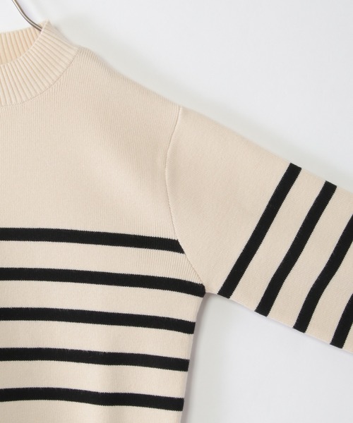 ikka（イッカ）の「【洗濯機で洗える／親子コーデ】クリーミーボーダーニットプルオーバー（120~160cm）（ニット/セーター・キッズ・オフホワイト/ブラック・150/130/120/160/140）」の8枚目の写真