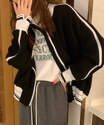 袖ライン ジップアップ トラックジャケット 裏起毛 ジャージ