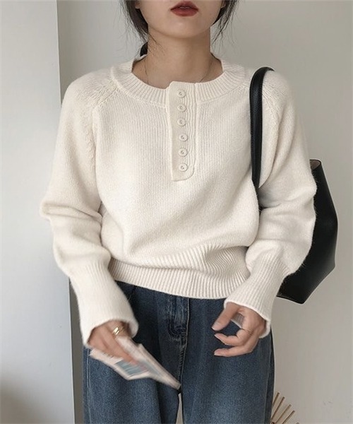 Dream garden（ドリームガーデン）の「長袖ニットトップス（ニット/セーター・レディース・オリーブ/オフホワイト/ピンク/グレー/ブラック/ベージュ・L/M）」の2枚目の写真