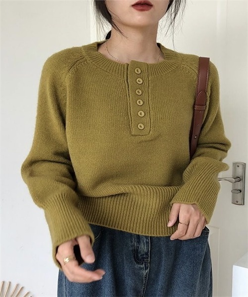 Dream garden（ドリームガーデン）の「長袖ニットトップス（ニット/セーター・レディース・オリーブ/オフホワイト/ピンク/グレー/ブラック/ベージュ・L/M）」の5枚目の写真