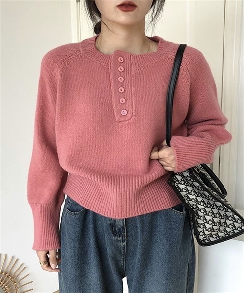 Dream garden（ドリームガーデン）の「長袖ニットトップス（ニット/セーター・レディース・オリーブ/オフホワイト/ピンク/グレー/ブラック/ベージュ・L/M）」の6枚目の写真