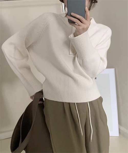 Dream garden（ドリームガーデン）の「長袖ニットトップス（ニット/セーター・レディース・オリーブ/オフホワイト/ピンク/グレー/ブラック/ベージュ・L/M）」の9枚目の写真