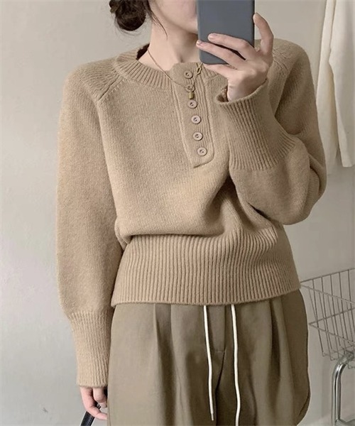 Dream garden（ドリームガーデン）の「長袖ニットトップス（ニット/セーター・レディース・オリーブ/オフホワイト/ピンク/グレー/ブラック/ベージュ・L/M）」の22枚目の写真