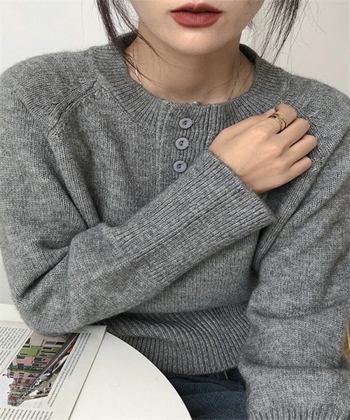 Dream garden（ドリームガーデン）の「長袖ニットトップス（ニット/セーター・レディース・オリーブ/オフホワイト/ピンク/グレー/ブラック/ベージュ・L/M）」の19枚目の写真