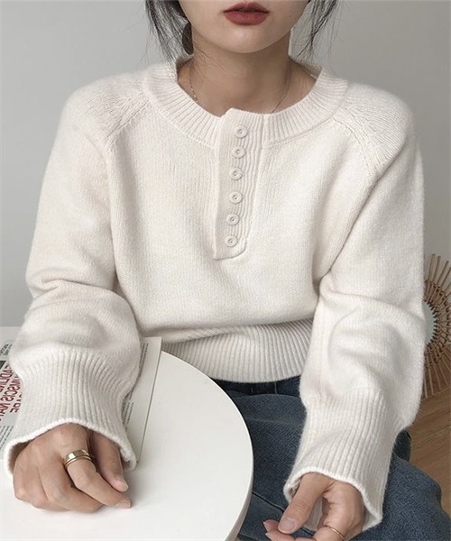 Dream garden（ドリームガーデン）の「長袖ニットトップス（ニット/セーター・レディース・オリーブ/オフホワイト/ピンク/グレー/ブラック/ベージュ・L/M）」の12枚目の写真