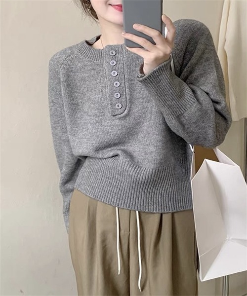 Dream garden（ドリームガーデン）の「長袖ニットトップス（ニット/セーター・レディース・オリーブ/オフホワイト/ピンク/グレー/ブラック/ベージュ・L/M）」の16枚目の写真