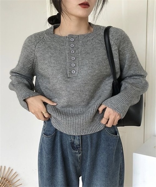 Dream garden（ドリームガーデン）の「長袖ニットトップス（ニット/セーター・レディース・オリーブ/オフホワイト/ピンク/グレー/ブラック/ベージュ・L/M）」の15枚目の写真