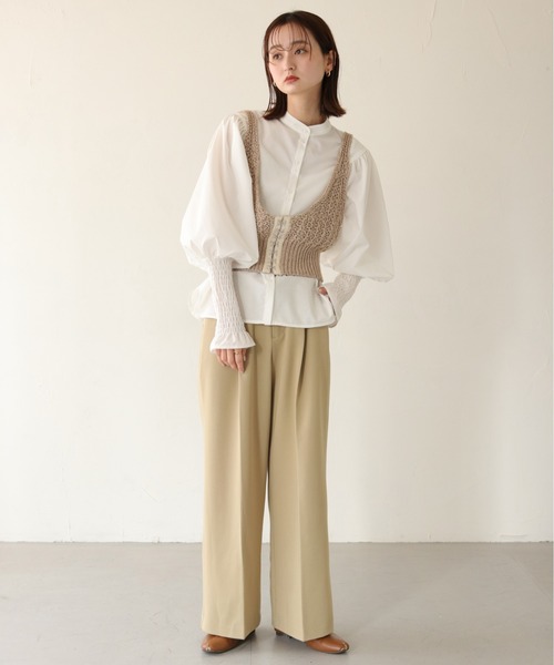 CLEIO（クレイオ）の「【CLEIO】袖シャーリング切替えパフスリーブシャツ（シャツ/ブラウス・レディース・ブラック/ホワイト・FREE）」の10枚目の写真