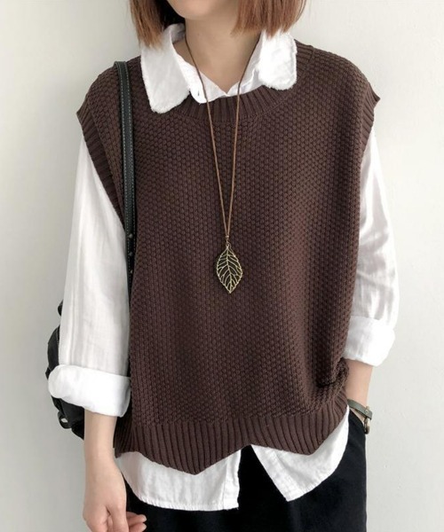 セール】裾レース編みスカラップニットベスト ジレ サマーニット