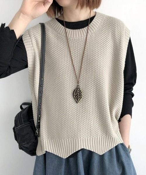 セール】裾レース編みスカラップニットベスト ジレ サマーニット