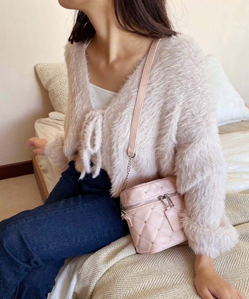 one after another NICE CLAUP（ワンアフターアナザーナイスクラップ）の「ふわモテあざとリボンショートカーディガン（カーディガン/ボレロ・レディース・アイボリー/グレー/ライトイエロー/ベビーピンク・FREE）」の4枚目の写真