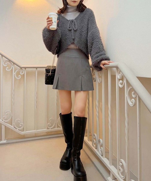 one after another NICE CLAUP（ワンアフターアナザーナイスクラップ）の「ふわモテあざとリボンショートカーディガン（カーディガン/ボレロ・レディース・アイボリー/グレー/ライトイエロー/ベビーピンク・FREE）」の10枚目の写真