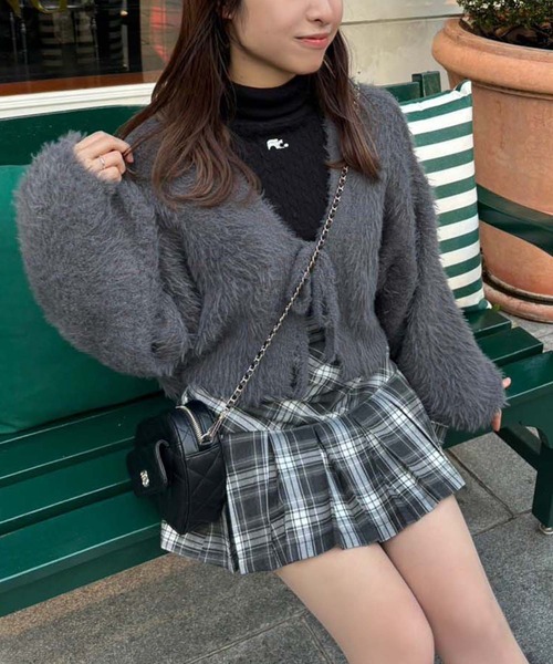 one after another NICE CLAUP（ワンアフターアナザーナイスクラップ）の「ふわモテあざとリボンショートカーディガン（カーディガン/ボレロ・レディース・アイボリー/グレー/ライトイエロー/ベビーピンク・FREE）」の14枚目の写真