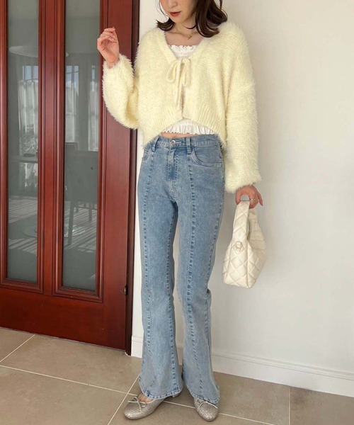 one after another NICE CLAUP（ワンアフターアナザーナイスクラップ）の「ふわモテあざとリボンショートカーディガン（カーディガン/ボレロ・レディース・アイボリー/グレー/ライトイエロー/ベビーピンク・FREE）」の15枚目の写真