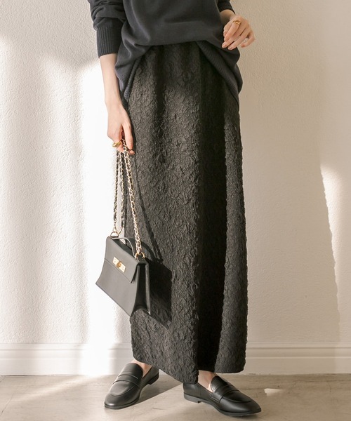 RIVE DROITE（リヴドロワ）の「フクレジャガードナロースカート（スカート・レディース・ブラック/アイボリー・FREE）」の2枚目の写真