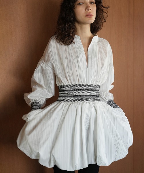 【★大感謝セール】 CLANE（クラネ）の「SMOCKING TOPS（シャツ/ブラウス STRIPE トップス