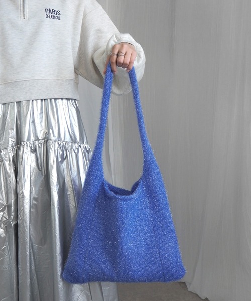 minia（ミニア）の「ラメシャギーニットトートバッグ（トートバッグ・レディース・シルバー/ブルー/ブラック・FREE）」の3枚目の写真