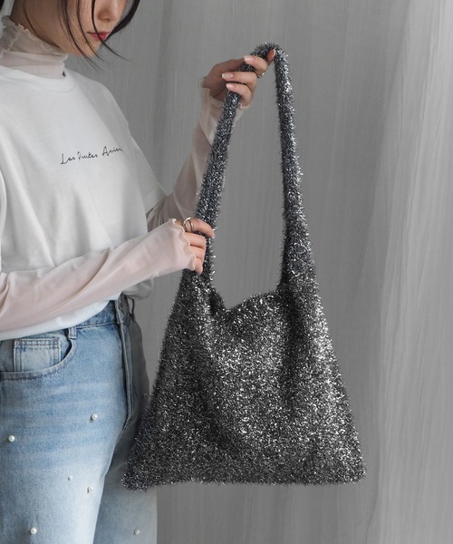 minia（ミニア）の「ラメシャギーニットトートバッグ（トートバッグ・レディース・シルバー/ブルー/ブラック・FREE）」の2枚目の写真