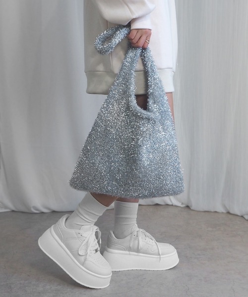 minia（ミニア）の「ラメシャギーニットトートバッグ（トートバッグ・レディース・シルバー/ブルー/ブラック・FREE）」の4枚目の写真