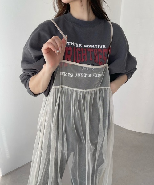Ada.(エイダ)の「チュール マルチWAY キャミワンピース(ワンピース・レディース・グレー/ブラック/アイボリー/グレイッシュベージュ/ピンク/ブルー/ライム・FREE)」の2枚目の写真