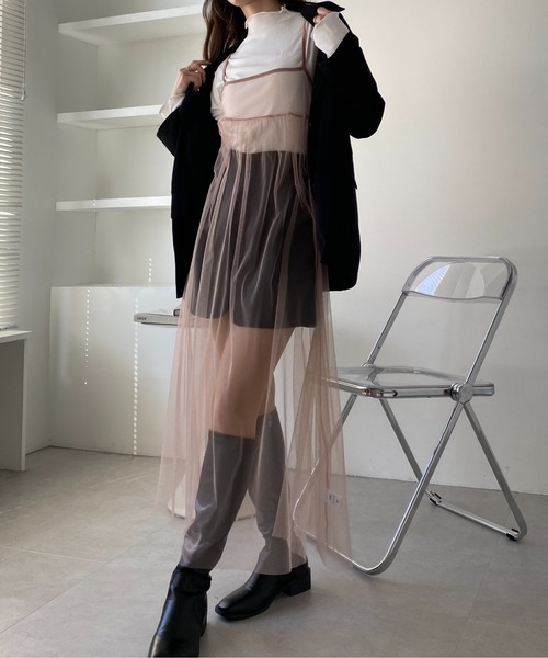 Ada.(エイダ)の「チュール マルチWAY キャミワンピース(ワンピース・レディース・グレー/ブラック/アイボリー/グレイッシュベージュ/ピンク/ブルー/ライム・FREE)」の10枚目の写真