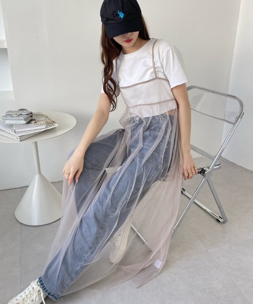 Ada.(エイダ)の「チュール マルチWAY キャミワンピース(ワンピース・レディース・グレー/ブラック/アイボリー/グレイッシュベージュ/ピンク/ブルー/ライム・FREE)」の12枚目の写真