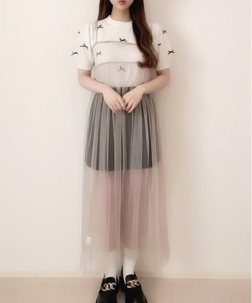 Ada.(エイダ)の「チュール マルチWAY キャミワンピース(ワンピース・レディース・グレー/ブラック/アイボリー/グレイッシュベージュ/ピンク/ブルー/ライム・FREE)」の14枚目の写真
