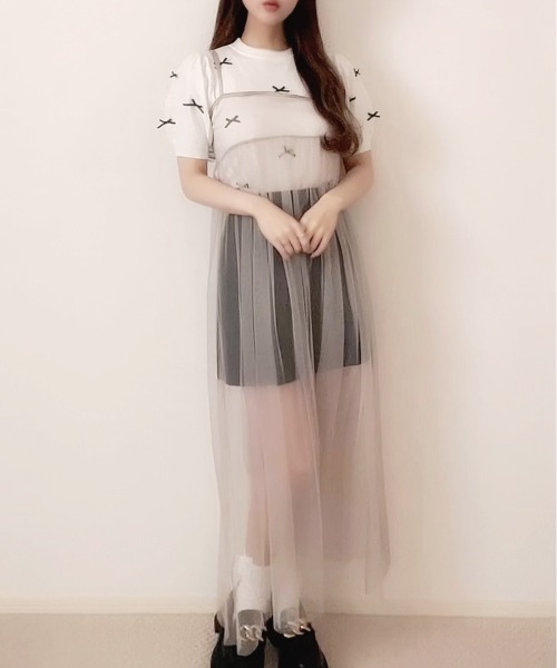 Ada.(エイダ)の「チュール マルチWAY キャミワンピース(ワンピース・レディース・グレー/ブラック/アイボリー/グレイッシュベージュ/ピンク/ブルー/ライム・FREE)」の15枚目の写真