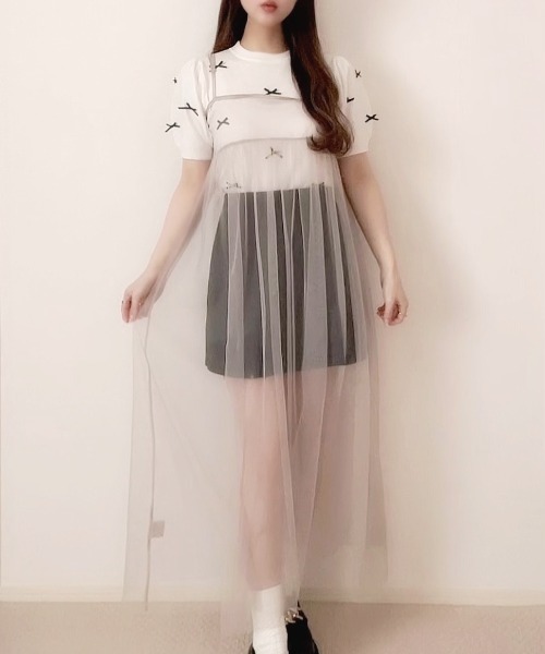 Ada.(エイダ)の「チュール マルチWAY キャミワンピース(ワンピース・レディース・グレー/ブラック/アイボリー/グレイッシュベージュ/ピンク/ブルー/ライム・FREE)」の16枚目の写真
